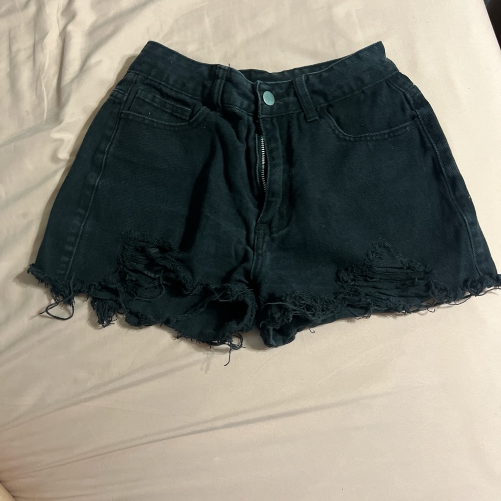 Black High Waist Distressed Denim Shorts